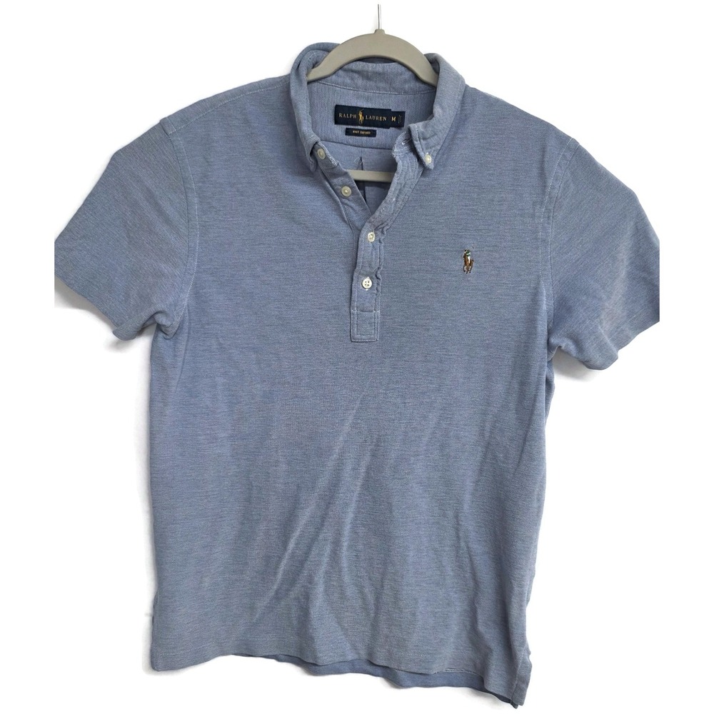 Polo Ralph Lauren Mens Knit Oxford Shirt Blue Short Sleeve Flesh Pony Medium